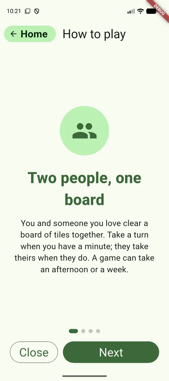 The welcome cards that explain the game